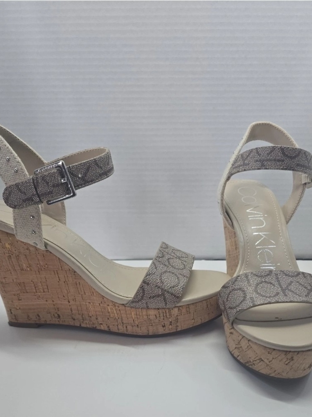 Calvin Klein Tan Logo Cork Wedge Sandals